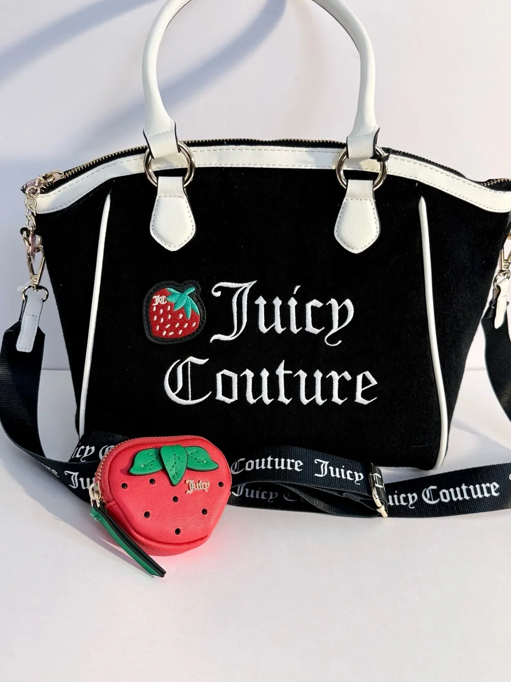 NWT Juicy Couture Sweet N Juicy Apple Tote Liquorice Velour Satchel Coin Purse